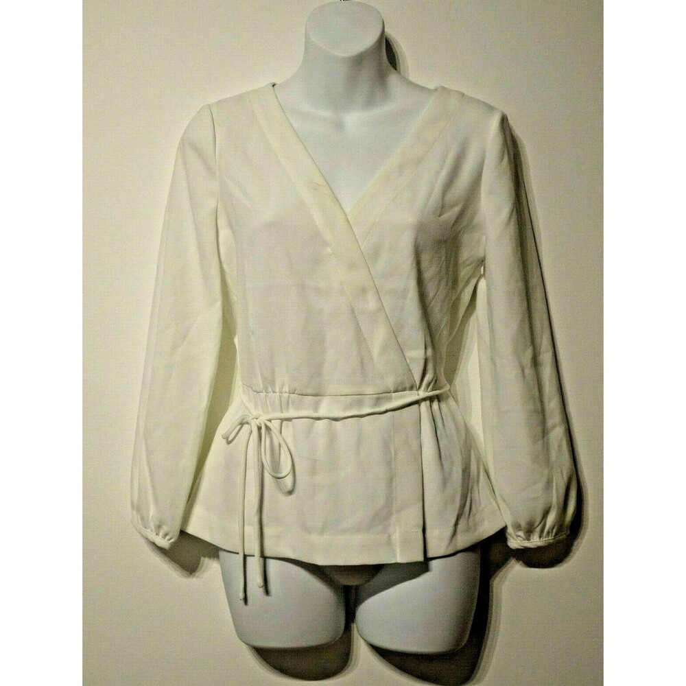 J.Crew Women's White Crepe Criss Cross Tie Long Sleeve Blouse Top Sz S NWT